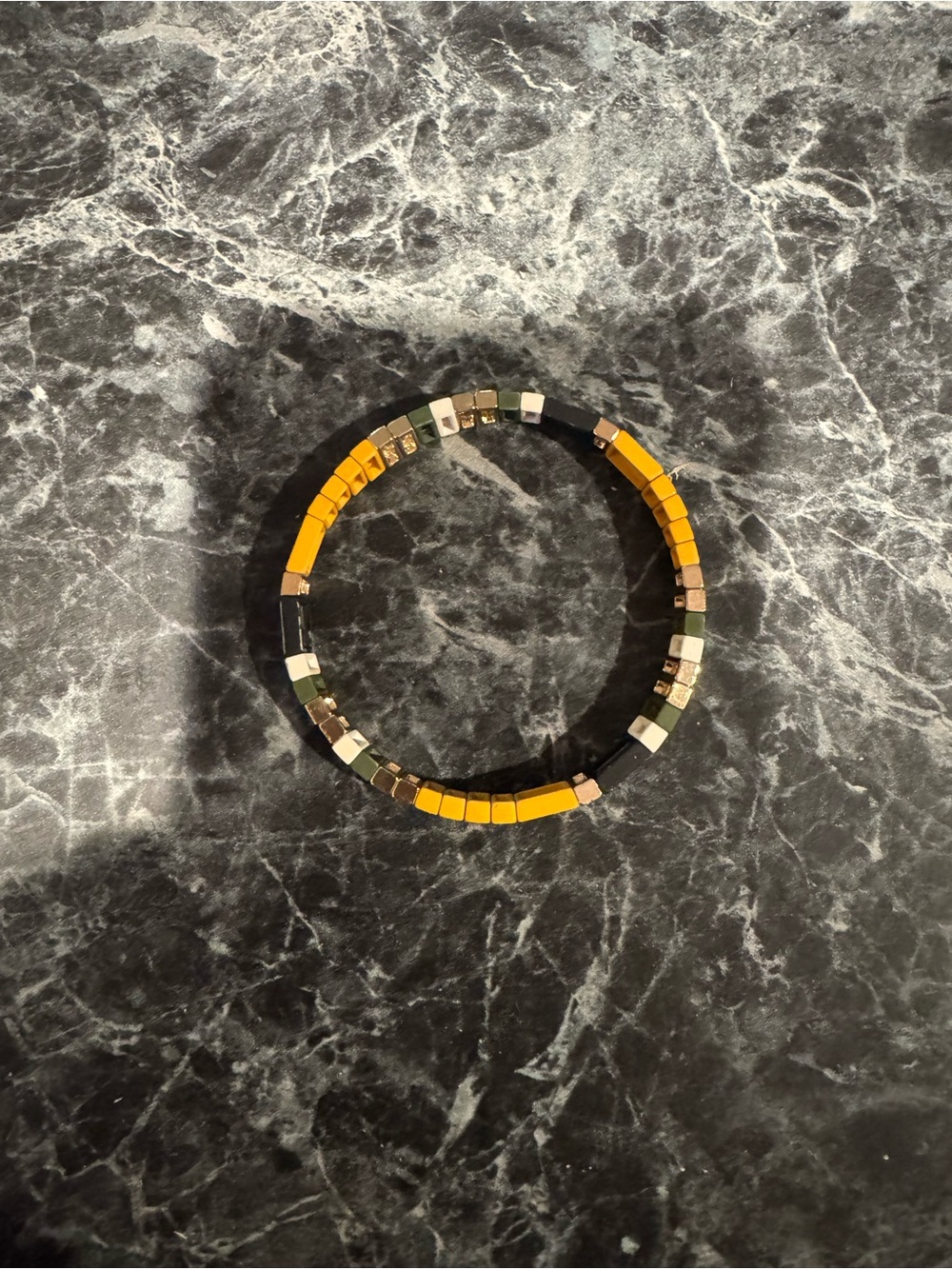 Express Yellow, Black and Metallic Beaded Stretch Bracelet